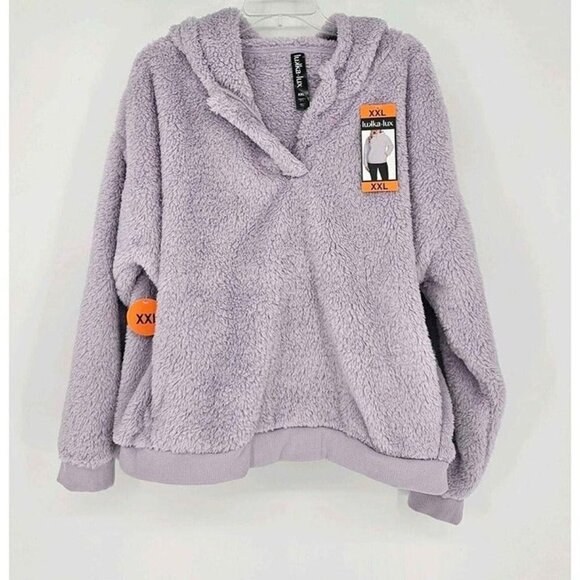 Lukka Lux Sweaters - New Lukka Lux V-Neck Lilac Sherpa Pullover Hooded Funnel Neck Sweater XXL